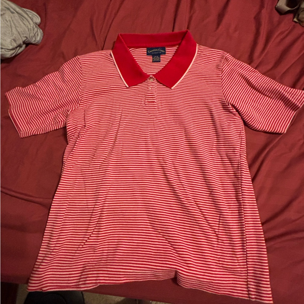 Charter Club Red & White Striped Polo Shirt